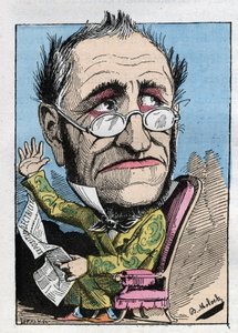 Allegorie eines Kurators des 19. Jahrhunderts in „Le Trombinoscope“ von Touchatout, Karikatur von B. Moloch von 1882. Private Sammlung von Moloch