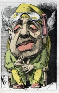Allegorie eines Gehörnten im 19. Jahrhundert in „Le Trombinoscope“ von Touchatout, Karikatur von B. Moloch von 1882 (1849-1909). Private Sammlung