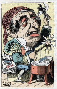 Allegorie der französischen Zeitung Le Figaro in „Le Trombinoscope“ von Touchatout, Karikatur von B. Moloch von 1882 (1849-1909). Private Sammlung