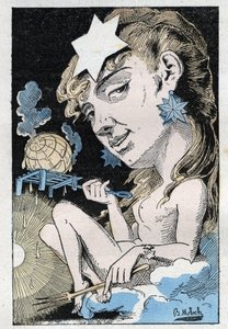 Allegorie der Hitzewelle in „Le Trombinoscope“ von Touchatout, Karikatur von B. Moloch von 1882 (1849-1909). Private Sammlung