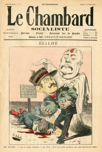 Titelblatt von „Le Chambard socialiste“, satirisch in Farben