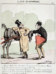 HE. EX. EX. Motoredons: Karikatur des Transports in der Stadt. Ein Bourgeois, der den Kutscher bat, ihn zum Gare de l