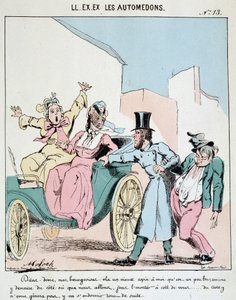 HE. EX. EX. Motoredons: Cartoon des Transports in der Stadt. Ein Kutscher nimmt einen betrunkenen Freund in die Kutsche neben zwei entsetzten Bourgeois-Frauen. Zeichnung von Moloch (1849-1909), um 1860 von Moloch