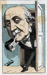Porträt von Albert, Herzog von Broglie (1821-1901), französischer Historiker und Politiker in „Le Trombinoscope“ von Touchatout, Karikatur von B. Moloch von 1882 (1849-1909). Private Sammlung von Moloch