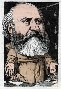 Porträt von Charles Gounod (1818-1893), französischer Komponist in „Le Trombinoscope“ von Touchatout, Karikatur von B. Moloch von 1882 (1849-1909). Private Sammlung