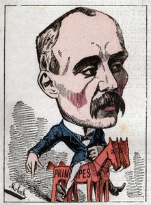 Porträt von Georges Clemenceau (1841-1929), Politiker in „Le Trombinoscope“ von Touchatout, Karikatur von B. Moloch von 1882 (1849-1909). Private Sammlung