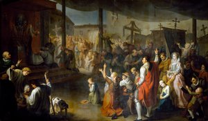 Die Abstimmung der Bürger von Carmarthenshire zur Beendigung der Pest von 1630 von Moneta Jr. Sleet