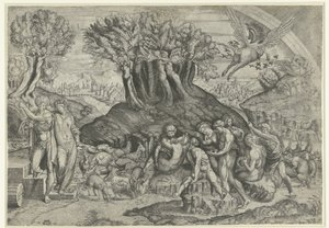 Berg Parnassus, gewidmet Apollo und den Musen von Monogrammist HFE