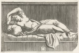 Cleopatra halbnackt auf dem Bett liegend von Monogrammist HTA