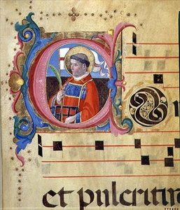Ms 543 Historisierte Initiale mit St. Laurentius, aus einem Psalter, ca. 1515 von Monte di Giovanni del Fora
