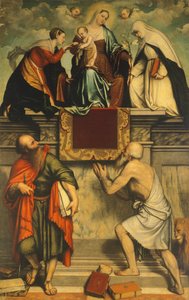 Thronende Madonna mit Kind, St. Katharina, St. Paulus und St. Hieronymus von Moretto da Brescia
