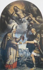Melchisedek bietet dem Patriarchen Abraham Brot und Wein an
