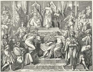 Der Sängerkrieg, ein Wettstreit zwischen Minnesängern auf der Wartburg in Thüringen im Jahr 1207 von Moritz Ludwig von Schwind