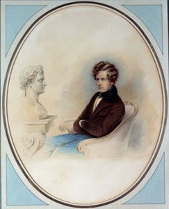 Porträt des Königs von Rom Napoleon II., Herzog von Reichstadt, vor der Büste seines Vaters. Druck von Moritz Michael Daffinger (19. Jahrhundert) von Moritz Michael Daffinger