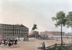Ansicht des Platzes von Peter dem Großen und des Senatshauses in St. Petersburg, Illustration für Mai aus 