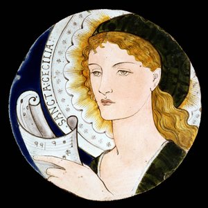 Morris und Company Fliese, die St. Cecilia darstellt, entworfen von Edward Burne-Jones (1833-98), gemalt von Kate Faulkner, ca. 1865 von Morris and Company