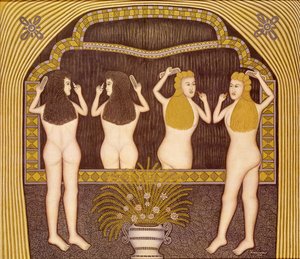 Zwei Frauen vor einem Spiegel von Morris Hirshfield