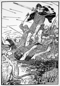 König Magnus im Sumpf bei Downpatrick, Irland, 1103 1913 von Morris Meredith Williams