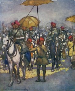 Die Retainer der Shan-Häuptlinge bei der einheimischen Überprüfung, 1903 von Mortimer L Menpes
