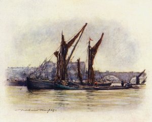 Heubarken in der Nähe der Westminster-Brücke von Mortimer Ludington Menpes