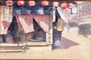Vor einem Teehaus, Japan, ca. 1887-88 von Mortimer Ludington Menpes