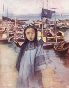Kinder der Welt: Chinesisch, Ein Binnenschiffer-Mädchen (Farblithografie) von Mortimer Ludington Menpes