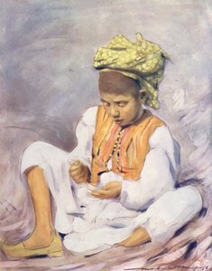 Kinder der Welt: Inder, die Perlen auffädeln von Mortimer Ludington Menpes