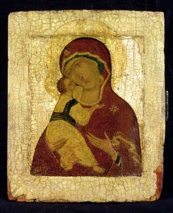 Ikone der Jungfrau von Wladimir (Goldblatt und Tempera auf Holztafel)