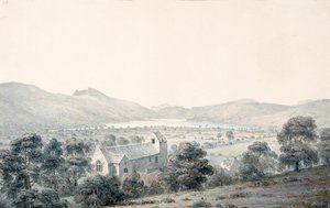 Blick auf den Bala-See, Llyntagit, von oberhalb der Llanfawr-Kirche, Meirionethshire von Moses Griffith
