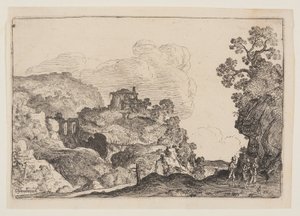 Felsige Landschaft mit drei Reisenden