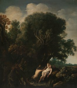 Eine badende Nymphe von einem Satyr überrascht von Moyses van Wtenbrouck