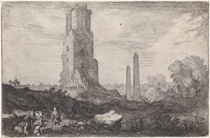 Landschaft mit zwei Obelisken und dem 