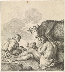 Rastende Familie bei einer Kuh von Moyses van Wtenbrouck
