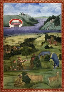 Ein Prinz und Gefährten jagen Schwarzböcke, um 1670-80 von Mughal School