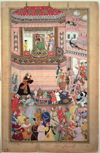Akbar gibt eine Audienz, von Husays Naggash und Kesu, aus dem 