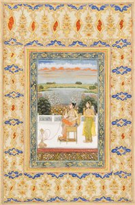 Albumseite: Gulbadan Begum raucht auf einer Terrasse, Delhi, ca. 1800