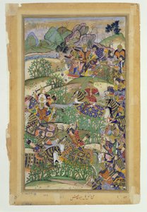 Kaiser Akbar (r.1556-1605) in der Schlacht von Samal im Jahr 1572, aus dem Akbarnama von Abul Fazi, 1590-98 von Mughal School