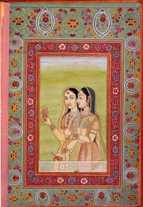 Indische Kunst: Miniatur, die zwei Frauen darstellt. 17. Jahrhundert (Mogul-Periode) Paris, B.N.