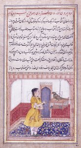 Khujista spricht mit dem Papagei, um 1580 von Mughal School