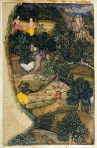 Rama jagt den goldenen Hirsch, aus dem Ramayana, 1600