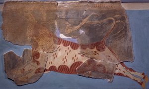 Stierkampfszene, Fresko aus dem Palast von Tirinto, mykenische Zivilisation