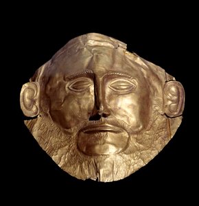 Totenmaske aus mykenischem Gold (von Mykene) bekannt als „Maske des Agamemnon“