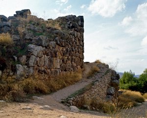Mykenische Kunst: Zugang zur mykenischen Zitadelle, Stadt Tiryns, um 1200 v. Chr. Griechenland