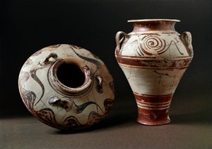 Mykenische Kunst: Keramikvasen. 1400 v. Chr. Athen, Agora-Museum - Mykenische Kunst: Keramikvasen. 1400 v. Chr. Agora-Museum, Athen, Griechenland