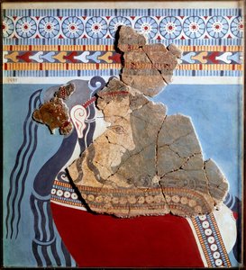 Mykenische Kunst: Frauenbüste. Fragment eines Freskos aus dem Palast von Tiryns und Rekonstruktion