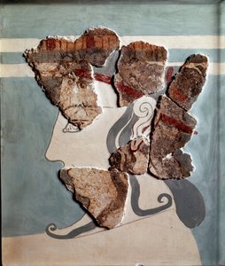 Mykenische Kunst: Frauenkopf. Fragment eines Freskos aus dem Palast von Tiryns