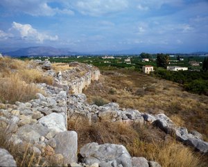 Ruinen der Festung der Zitadelle: Standort der antiken Stadt Tiryns, um 1200 v. Chr. Griechenland von Mycenaean