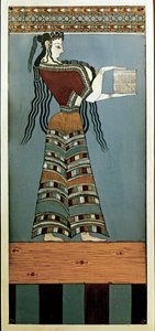 Mykenische Kunst: Eine Dame-Kurtisane von Mykene. Fresko aus Tyrins, original 13. Jahrhundert v. Chr. (Fresko)