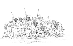 Indianische Jäger tanzen mit Büffelmasken, 1841