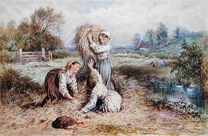 Kinder spielen auf einer Wiese von Myles Birket Foster